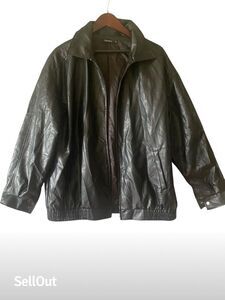 BSA Men's Vintage Black faux Leather Bomber Jacket Size L